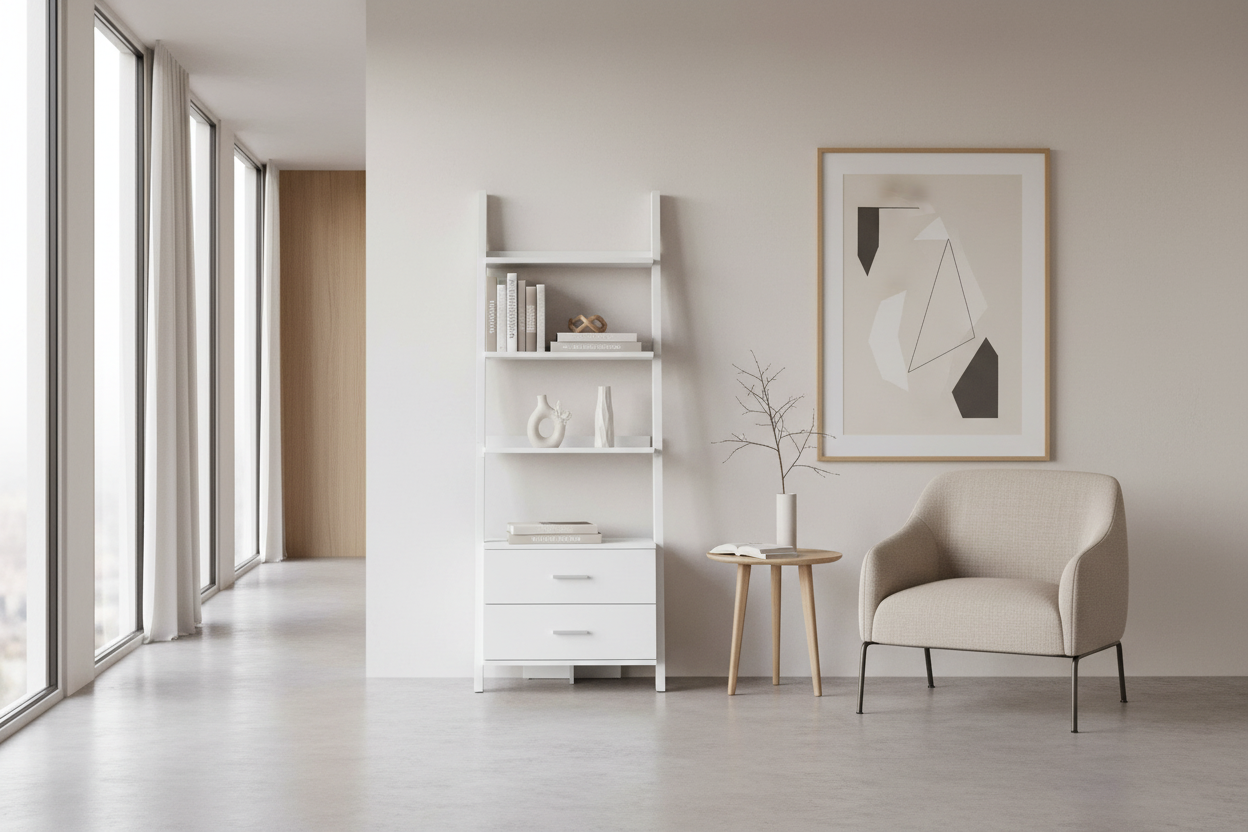 BOOKCASE - 69"H / ESPRESSO LADDER W/ 2 STORAGE DRAWERS