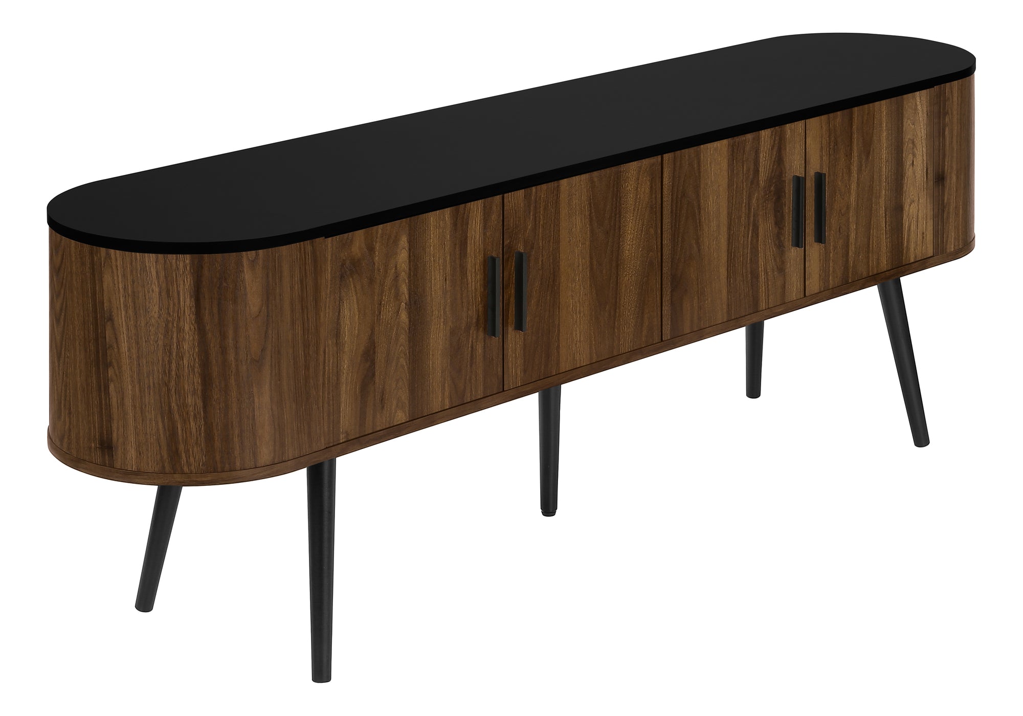 TV Stand - 72"L / Black with 4 Brown Wood-Look Doors
