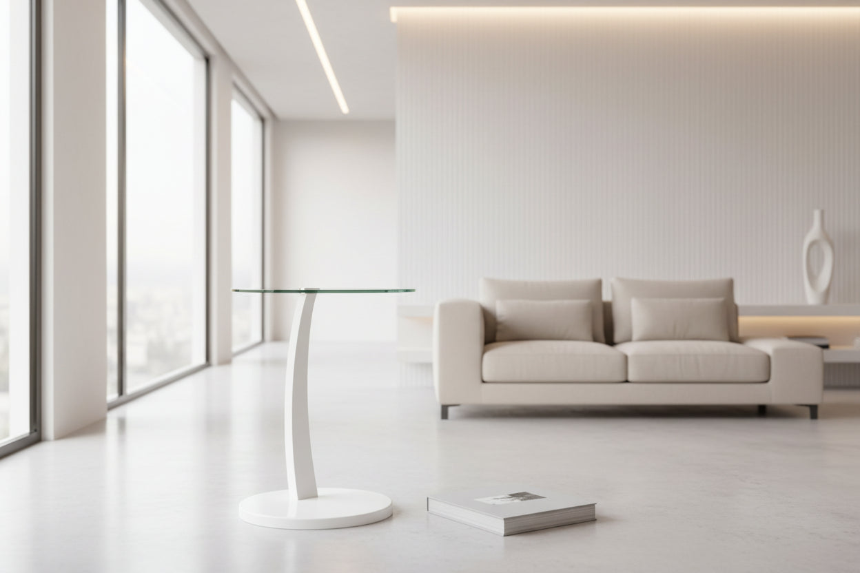 TABLE D'APPOINT - ESPRESSO BOIS COURBÉ AVEC VERRE TREMPÉ