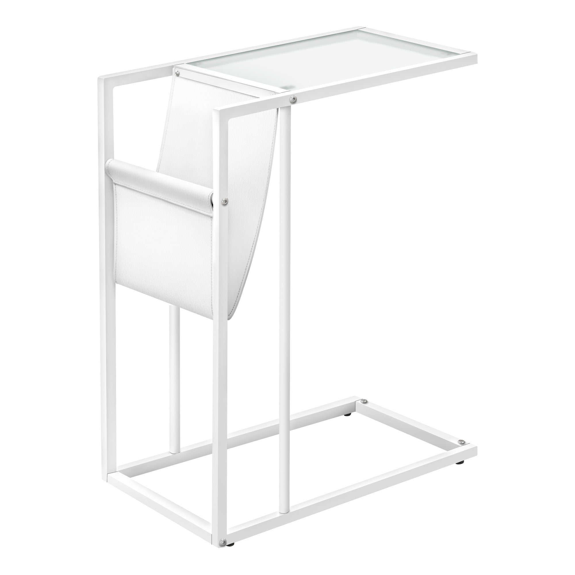 TABLE D'APPOINT - BLANC / MÉTAL CHROME AVEC PORTE-REVUES