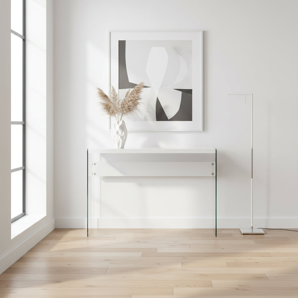 TABLE D'APPOINT - 44"L / TAUPE FONCÉ / VERRE TREMPÉ