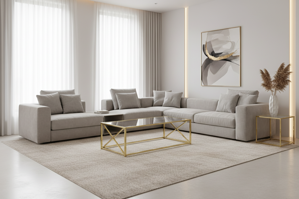 TABLE BASSE - 44"L / MÉTAL CHROMÉ AVEC VERRE TREMPÉ