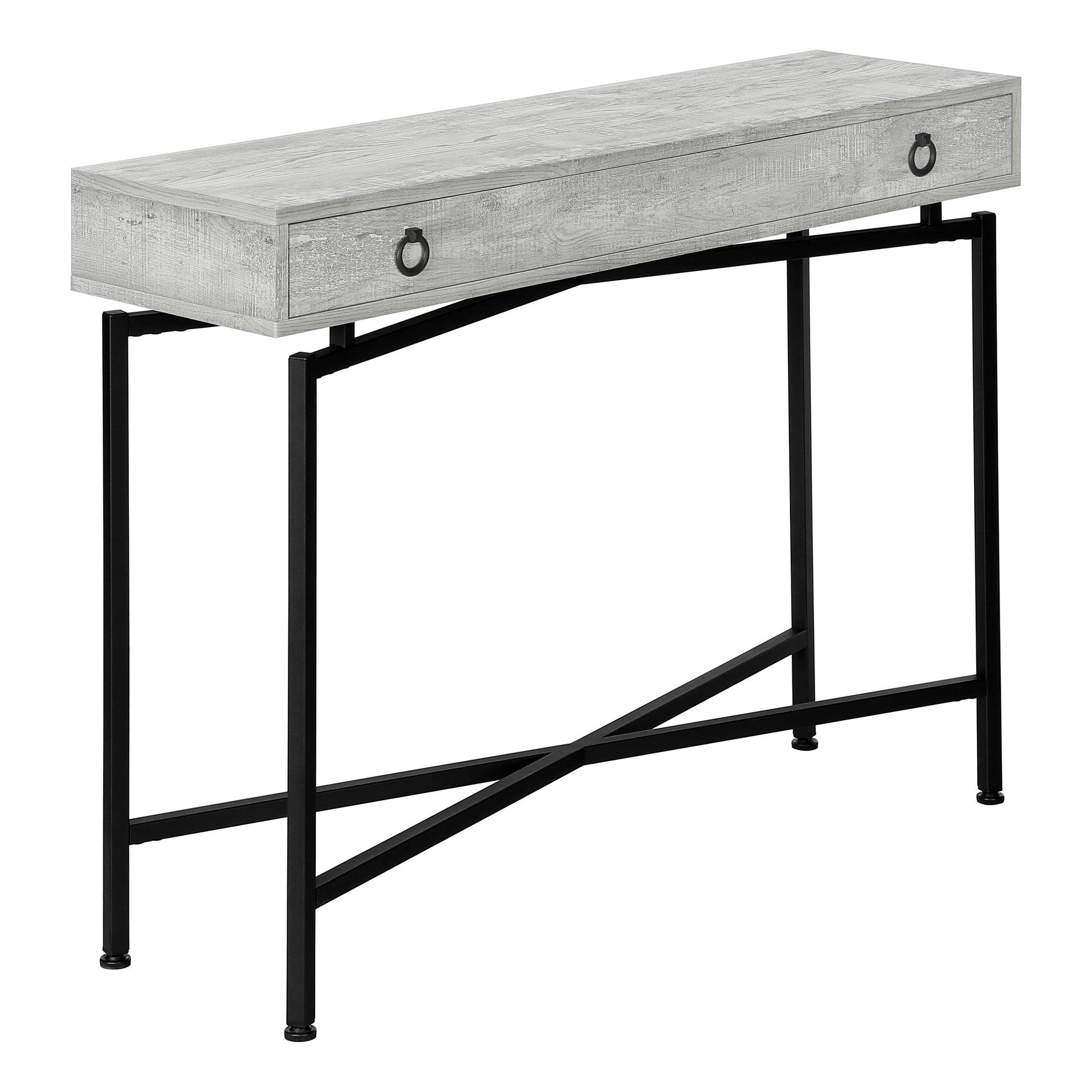 TABLE D'APPOINT - 42"L / BOIS RÉCUPÉRÉ BRUN / CONSOLE NOIRE