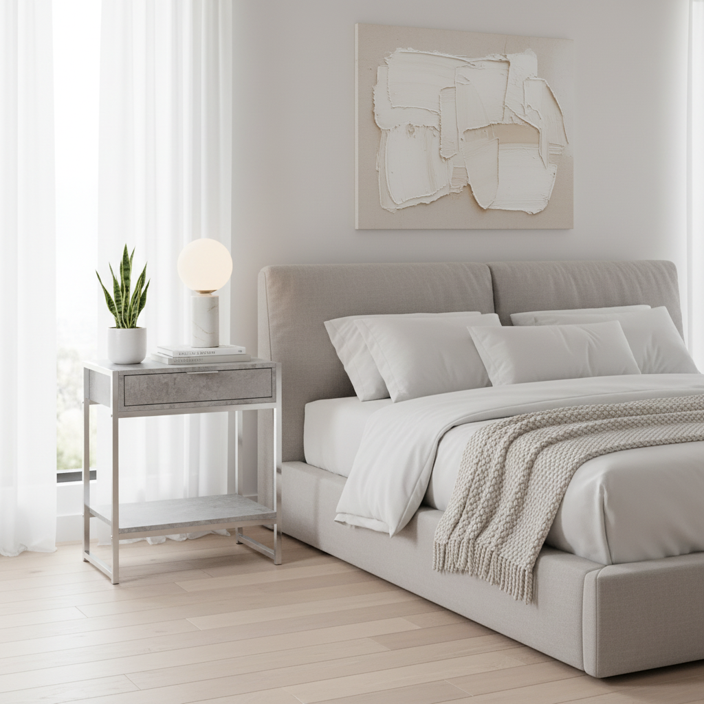 ACCENT TABLE - 24"H / GLOSSY WHITE / CHROME METAL