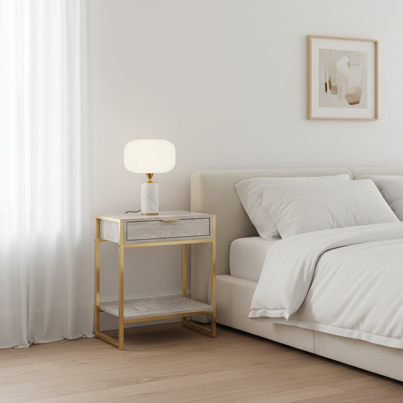 ACCENT TABLE - 24"H / GLOSSY WHITE / CHROME METAL