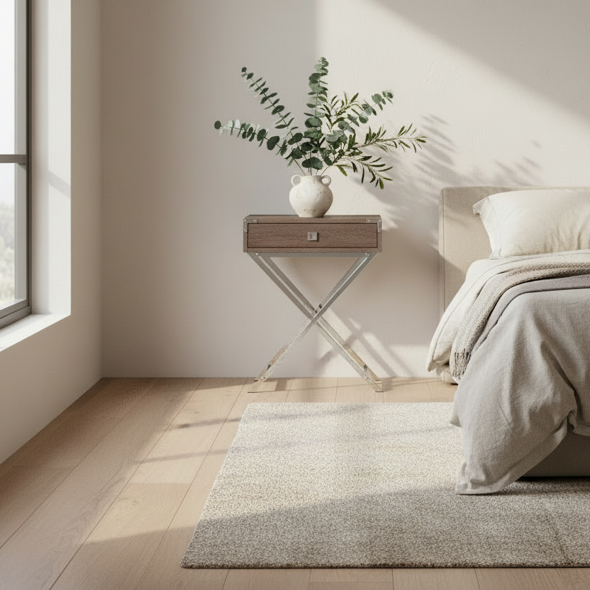 TABLE D'APPOINT - 24"H / CIMENT GRIS / MÉTAL NICKEL NOIR