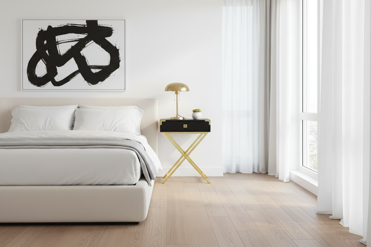 TABLE D'APPOINT - 24"H / CIMENT GRIS / MÉTAL NICKEL NOIR