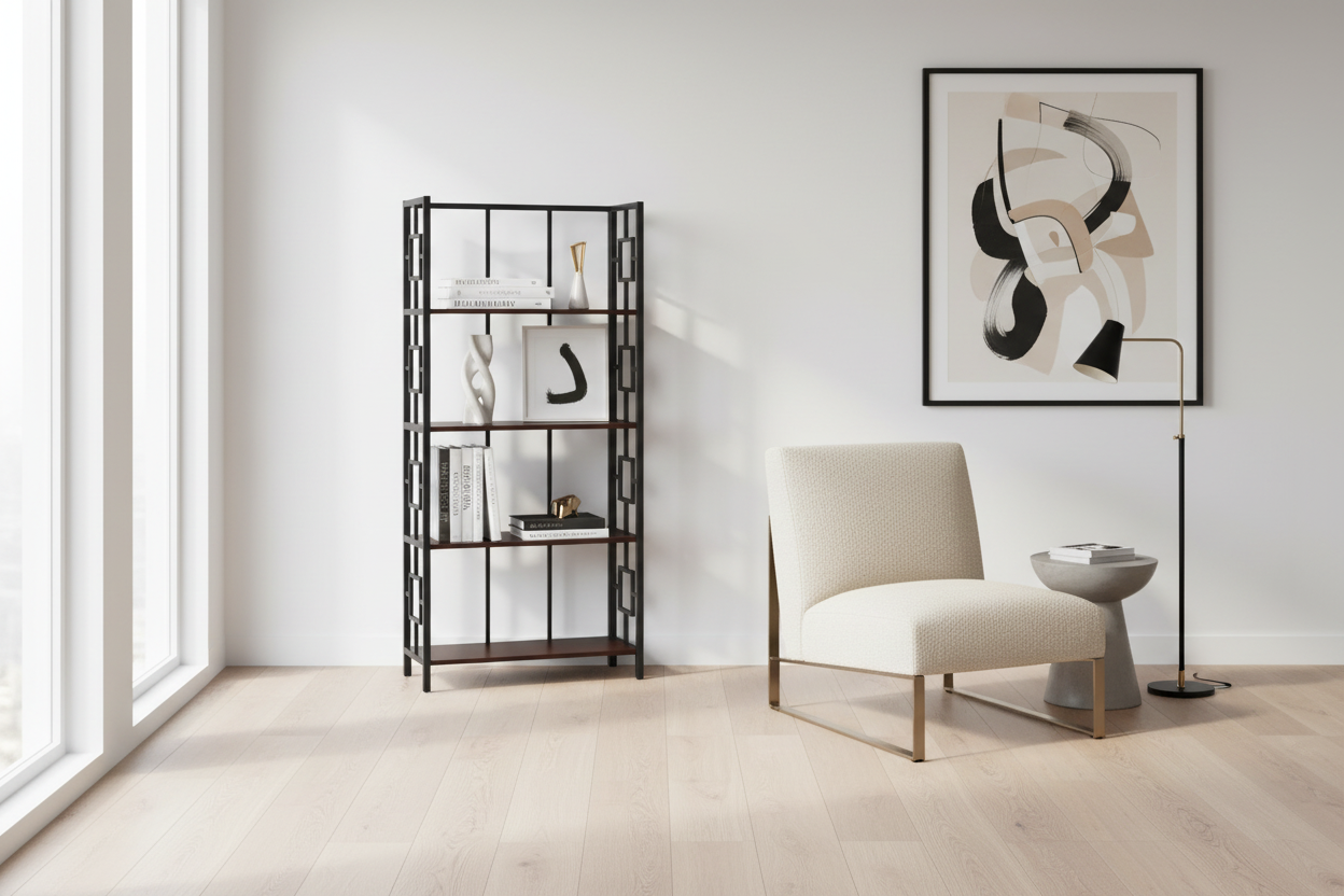 BIBLIOTHÈQUE - 62"H / NOIR / ÉTAGÈRE EN MÉTAL NOIR