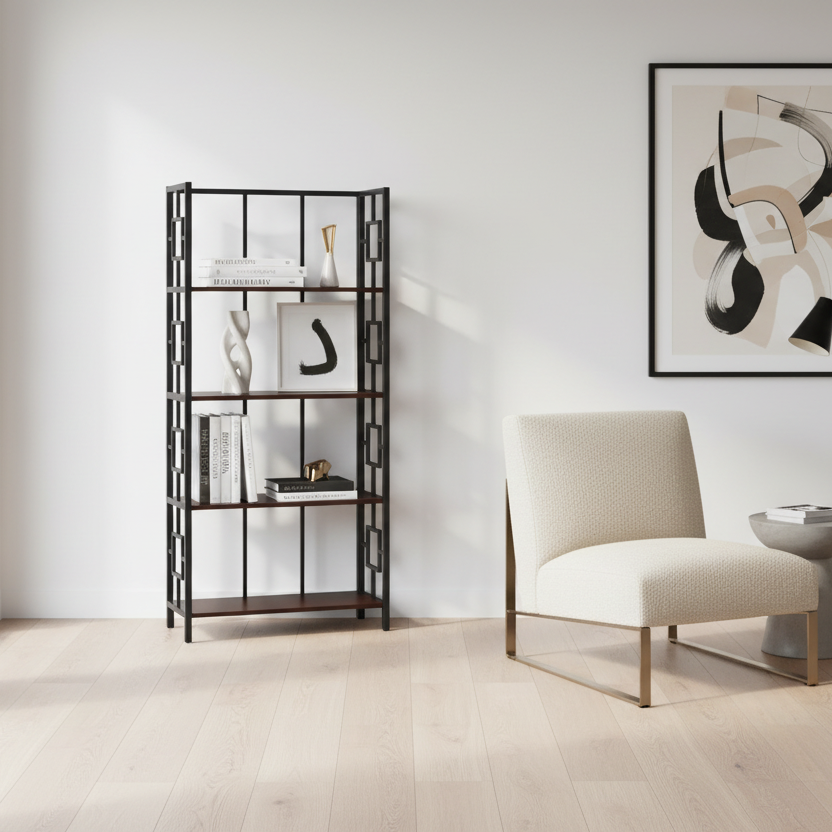 BIBLIOTHÈQUE - 62"H / NOIR / ÉTAGÈRE EN MÉTAL NOIR