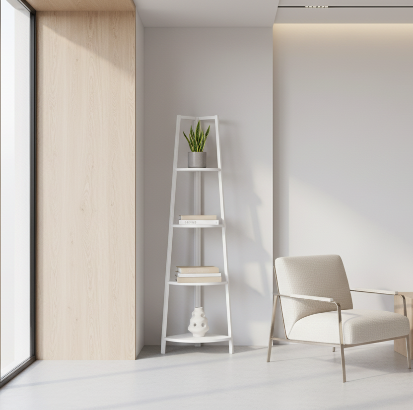 BIBLIOTHÈQUE - 60"H / NOIR / ÉTAGÈRE D'ANGLE EN MÉTAL NOIR