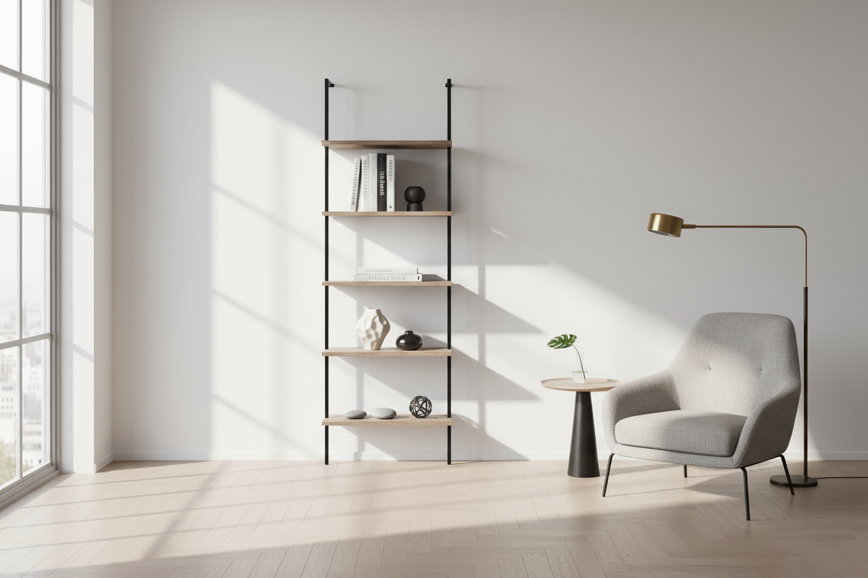 BIBLIOTHÈQUE - ÉCHELLE 72"H BRUN RÉCUPÉRÉ / MÉTAL NOIR