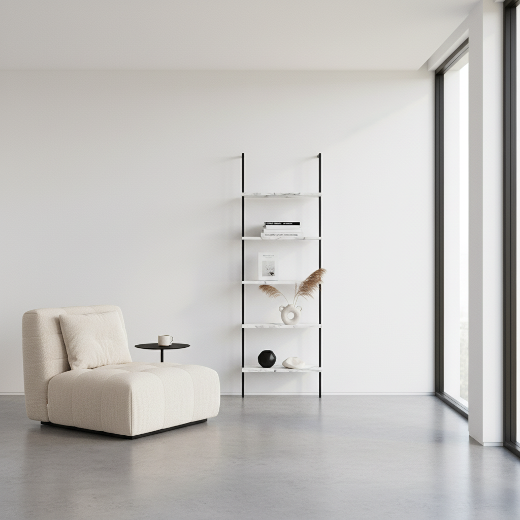 BIBLIOTHÈQUE - ÉCHELLE 72"H BRUN RÉCUPÉRÉ / MÉTAL NOIR