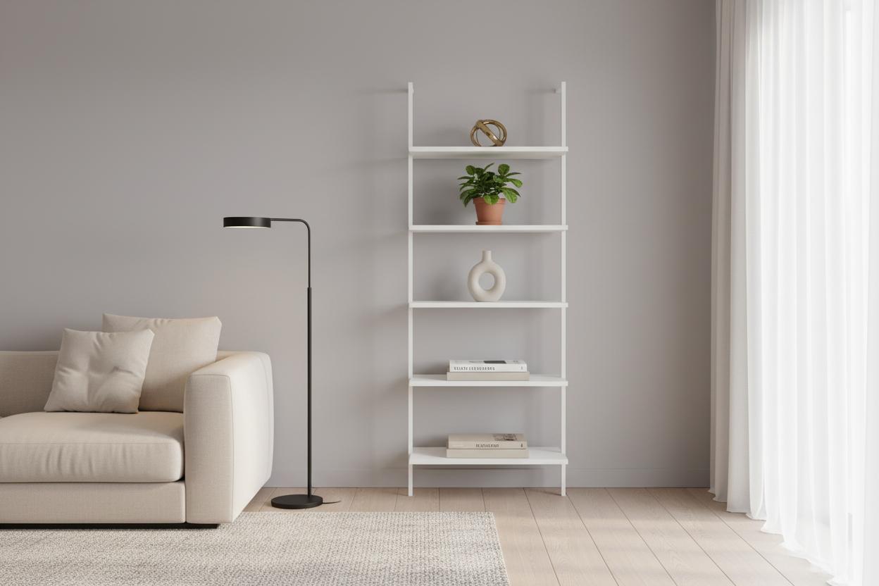 BIBLIOTHÈQUE - ÉCHELLE 72"H BRUN RÉCUPÉRÉ / MÉTAL NOIR