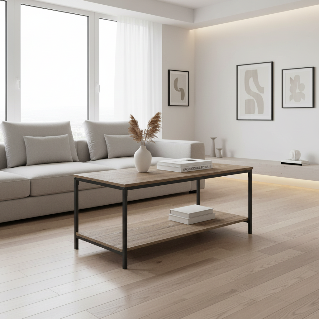 TABLE BASSE - 40"L / BLANC / MÉTAL ARGENTÉ