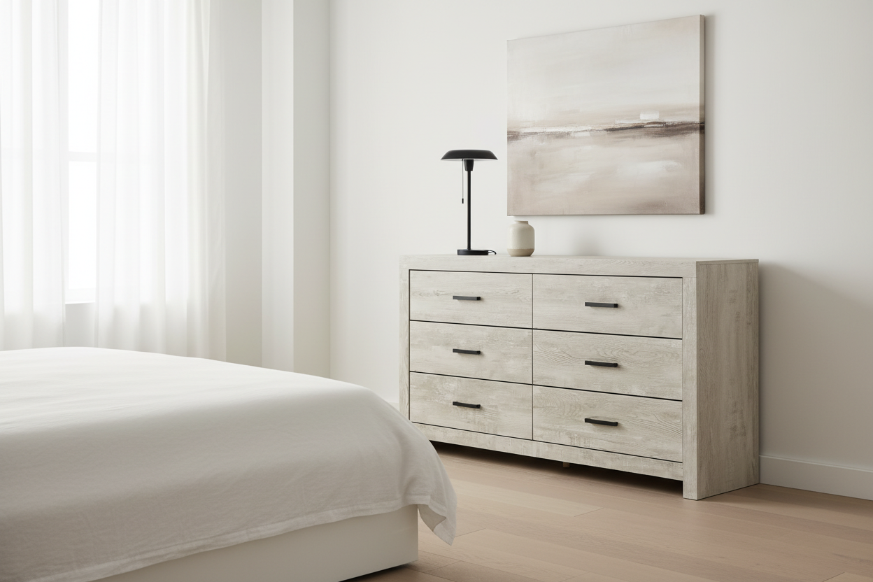 Bedroom Set - 6 Drawer Dresser / Bleached Oak Finish