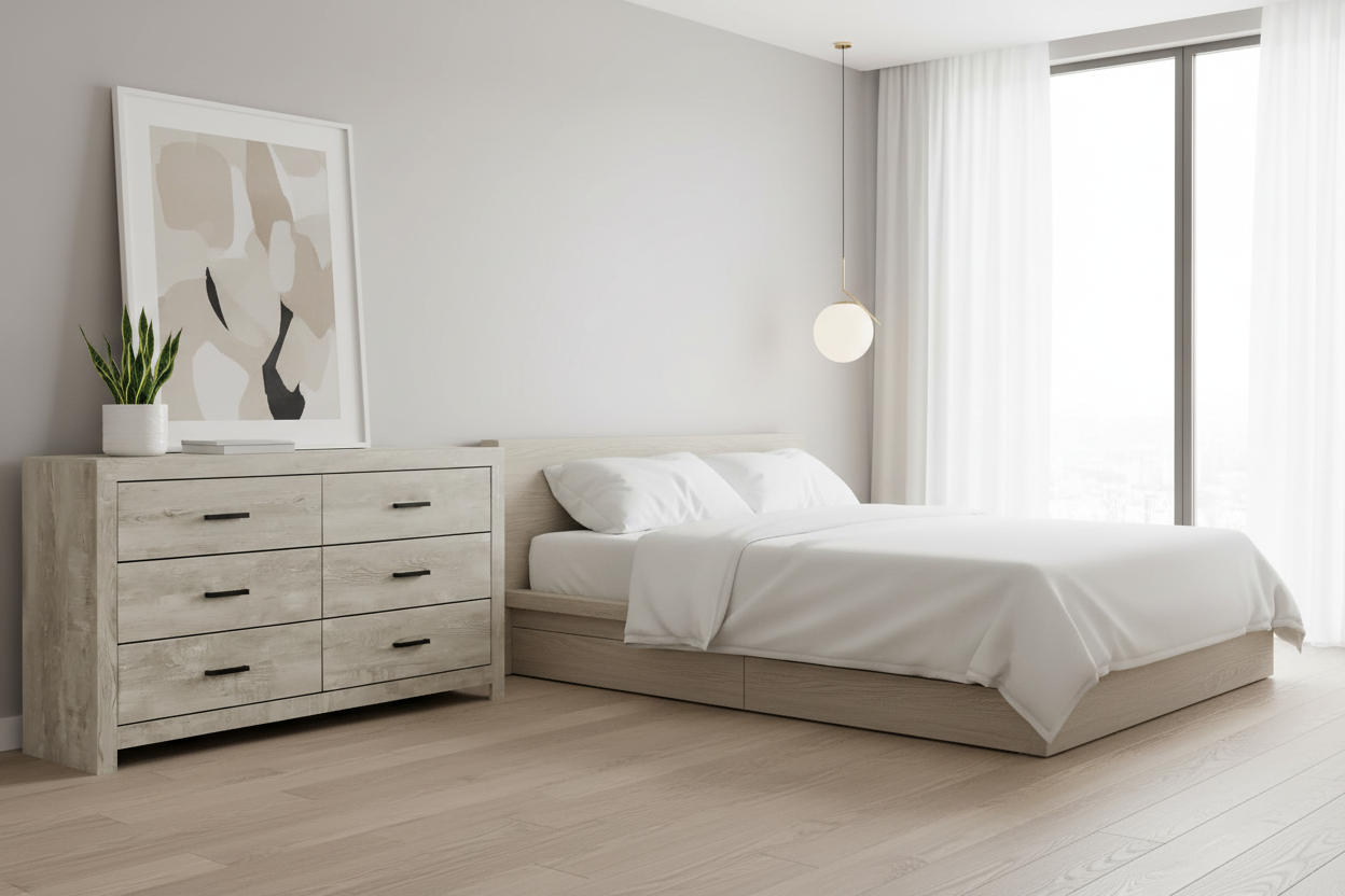 Bedroom Set - 6 Drawer Dresser / Bleached Oak Finish