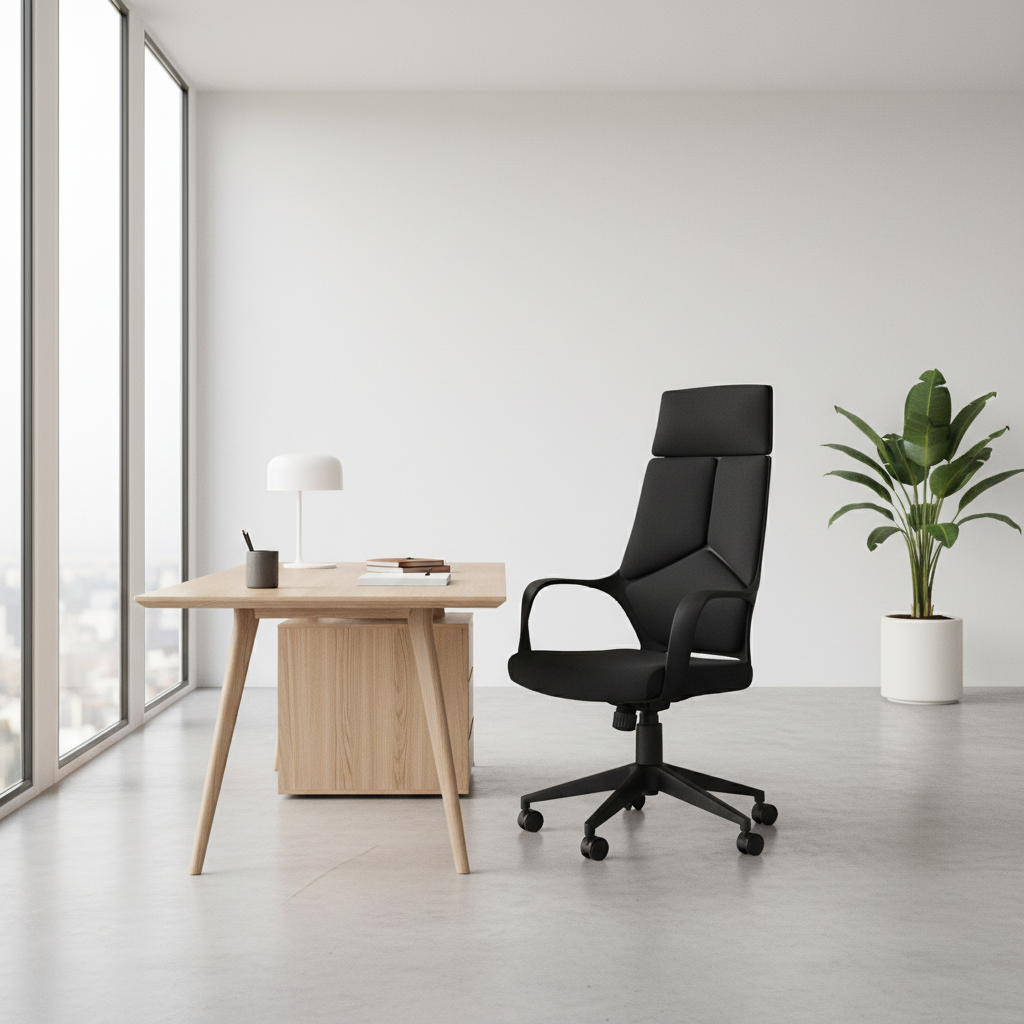 OFFICE CHAIR - WHITE / GREY FABRIC / HIGH BACK EXECUTIVE