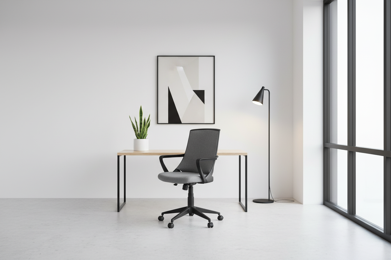 CHAISE DE BUREAU - BLANC / MAILLE GRISE / MULTI-POSITIONS