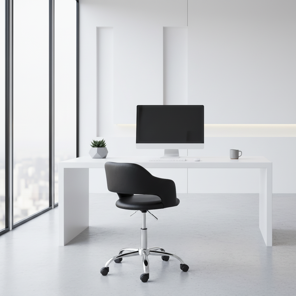 OFFICE CHAIR - WHITE / CHROME METAL HYDRAULIC LIFT BASE