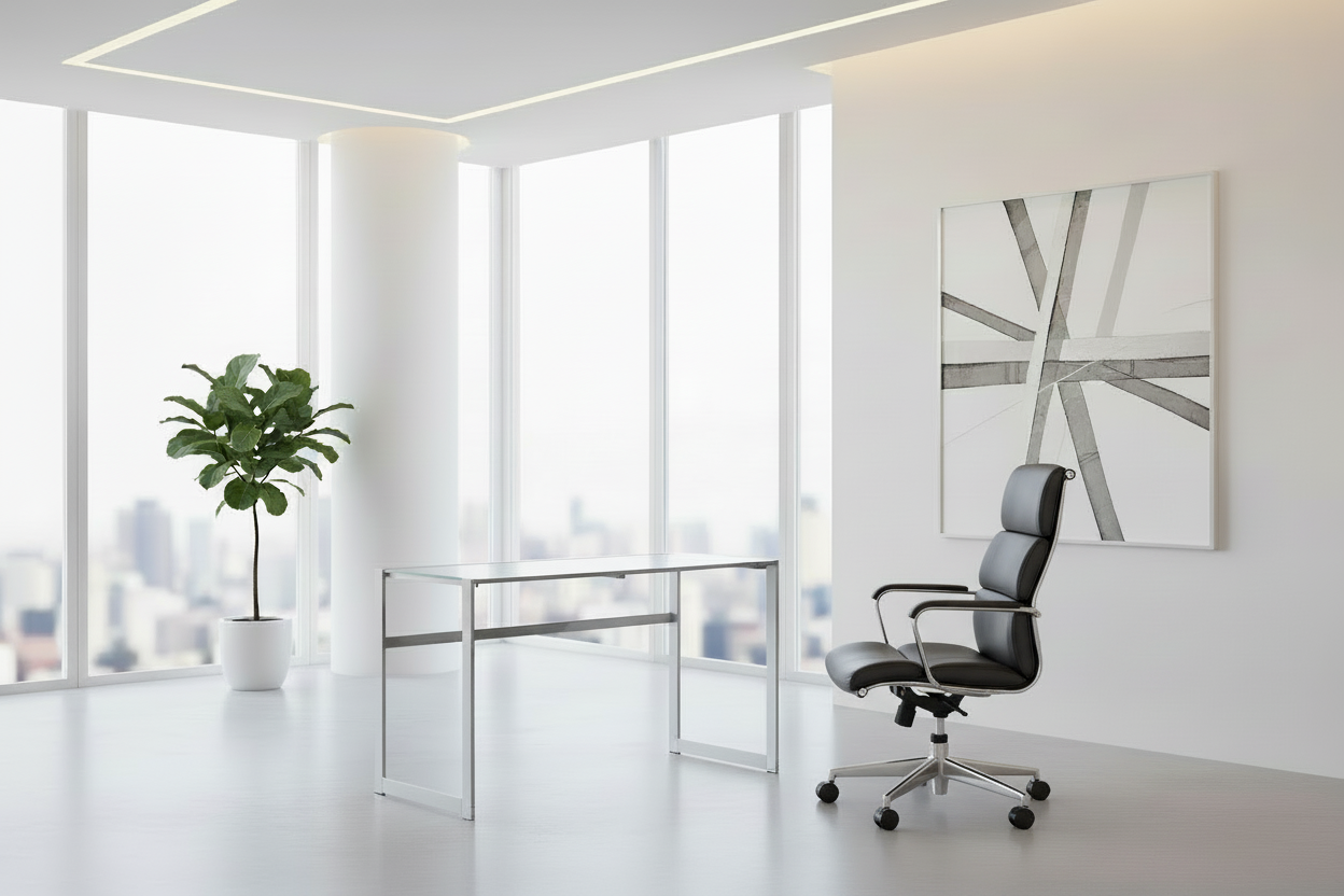 COMPUTER DESK - 48"L / BLACK METAL / BLACK TEMPERED GLASS