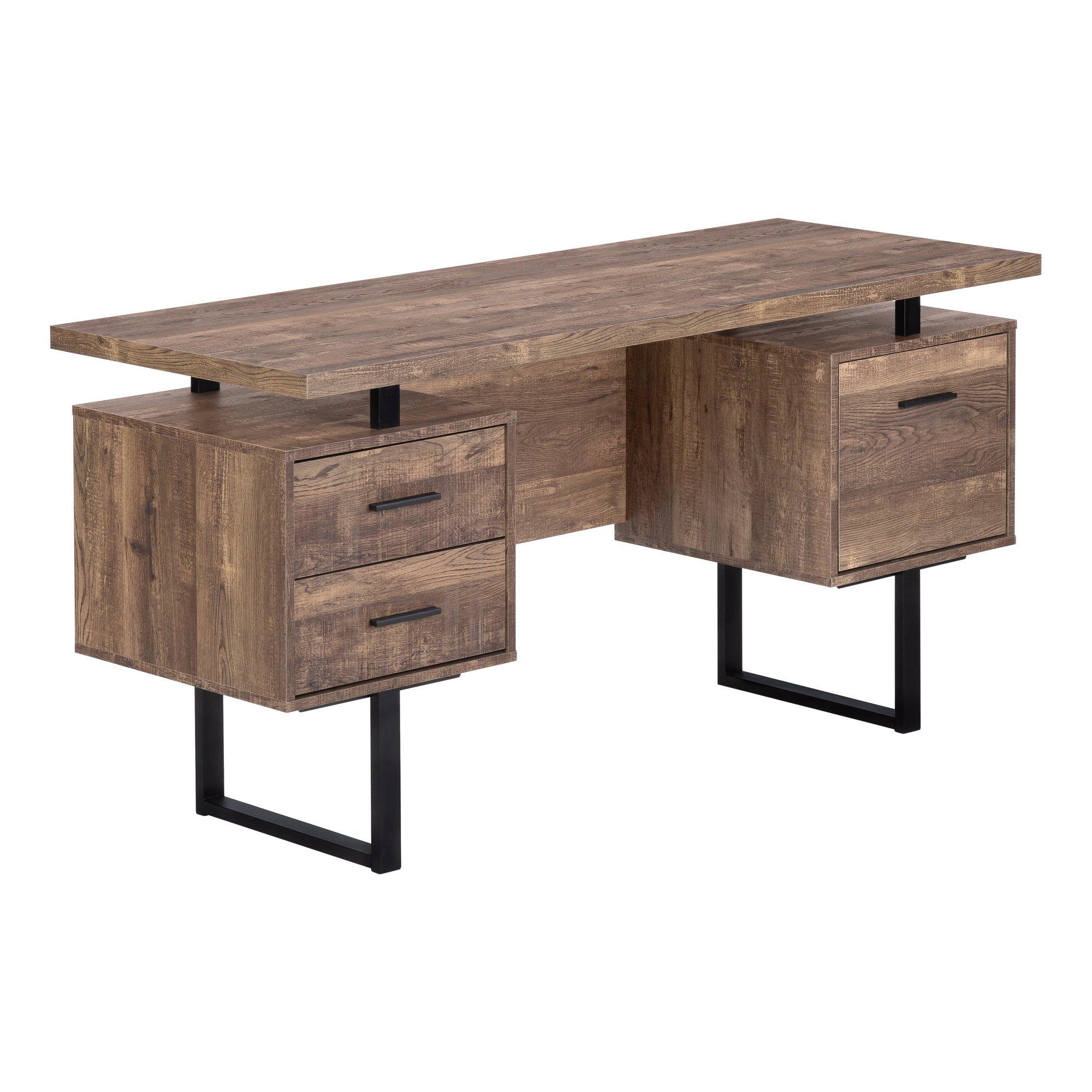BUREAU D'ORDINATEUR - 60"L / ESPRESSO / MÉTAL ARGENTÉ