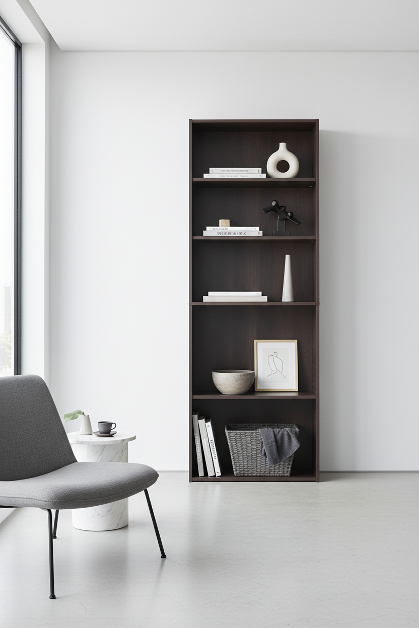 BIBLIOTHÈQUE - 72"H / CERISIER AVEC 5 ÉTAGÈRES