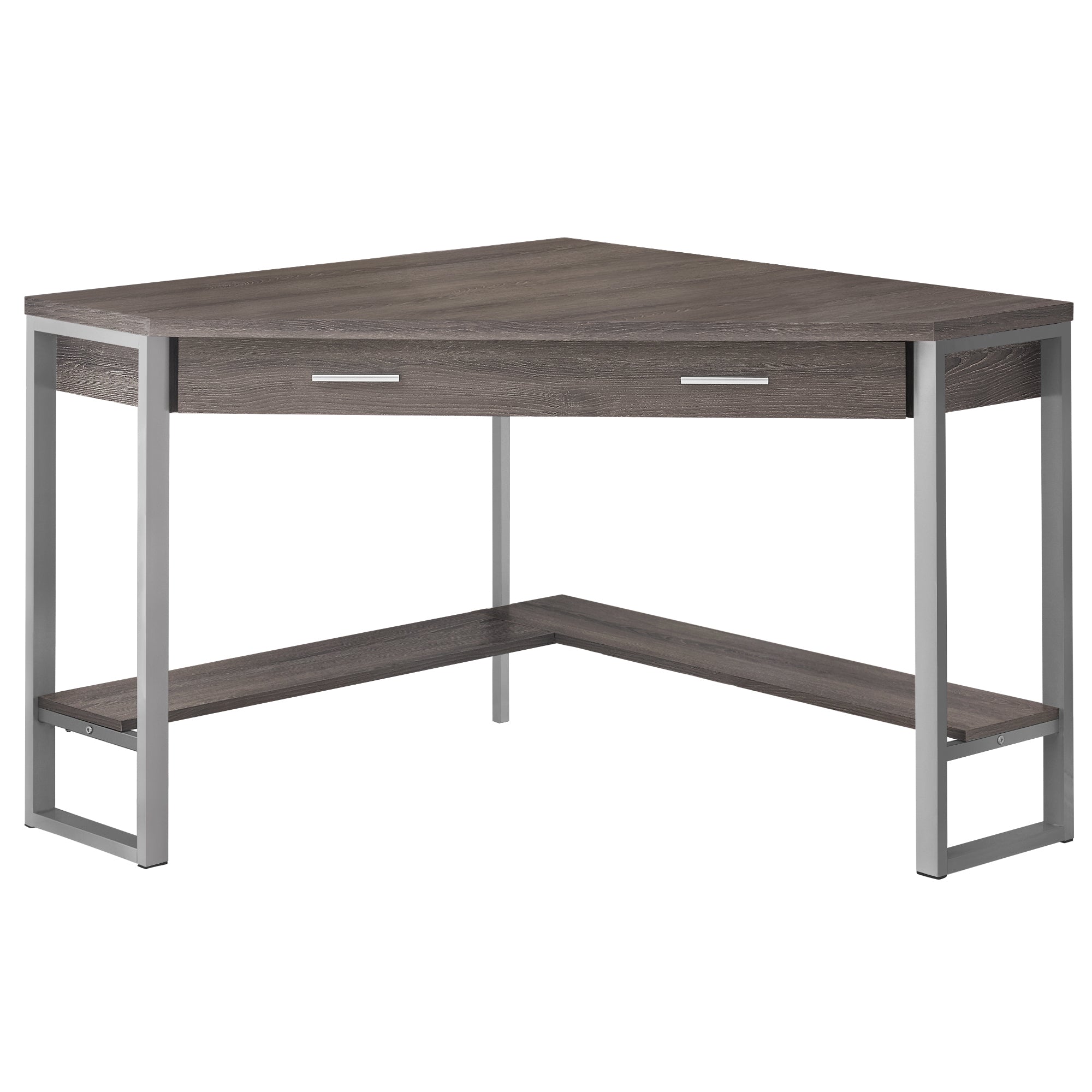 COMPUTER DESK - 42"L / WHITE CORNER / SILVER METAL