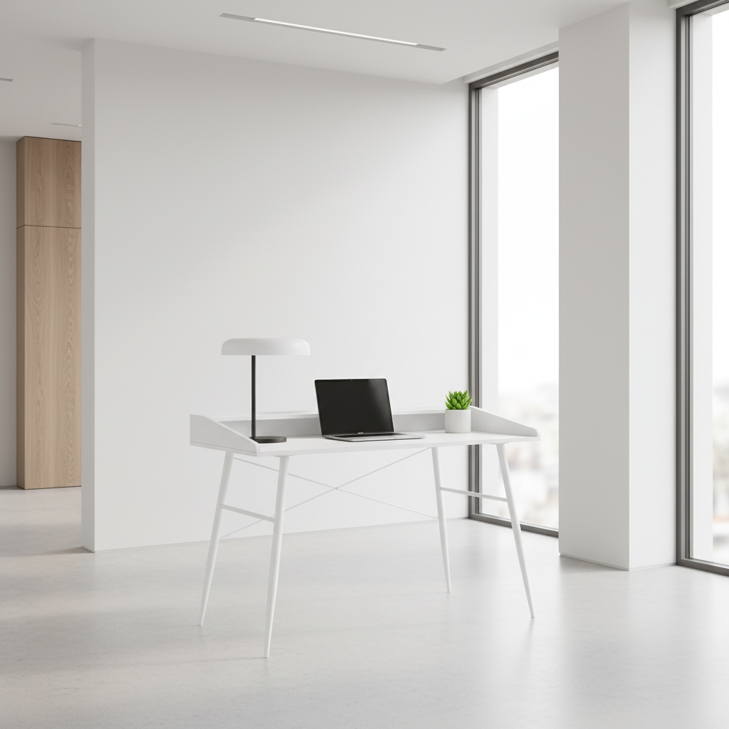 BUREAU D'ORDINATEUR - 48"L / NATUREL / MÉTAL BLANC