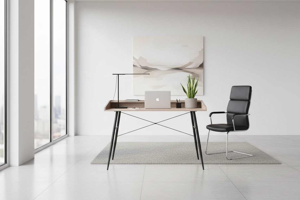 BUREAU D'ORDINATEUR - 48"L / NATUREL / MÉTAL BLANC