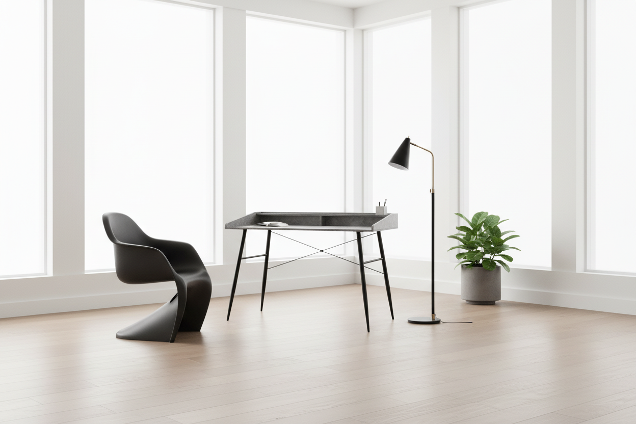 BUREAU D'ORDINATEUR - 48"L / NATUREL / MÉTAL BLANC