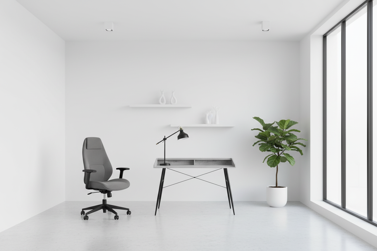 BUREAU D'ORDINATEUR - 48"L / NATUREL / MÉTAL BLANC