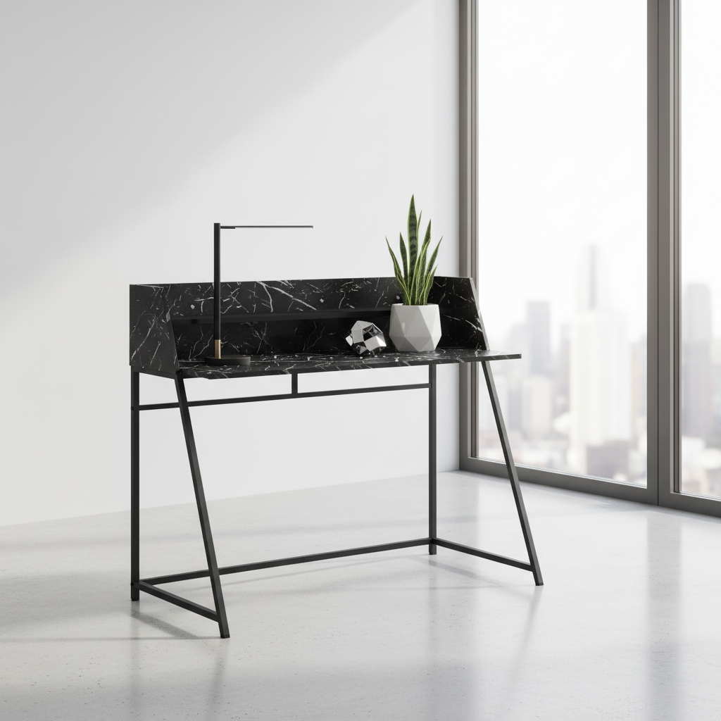 BUREAU D'ORDINATEUR - 48"L / NATUREL / MÉTAL BLANC