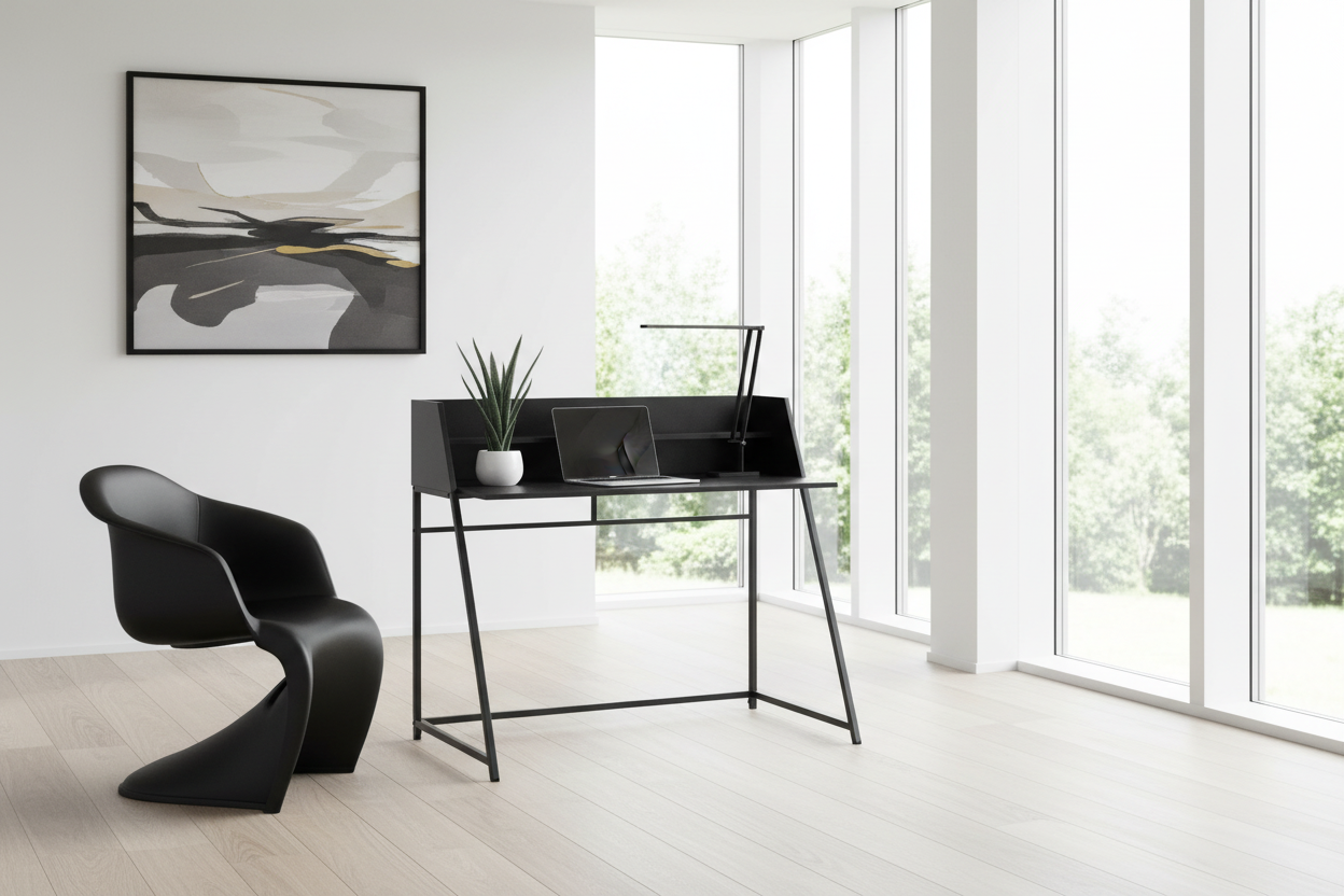 BUREAU D'ORDINATEUR - 48"L / NATUREL / MÉTAL BLANC