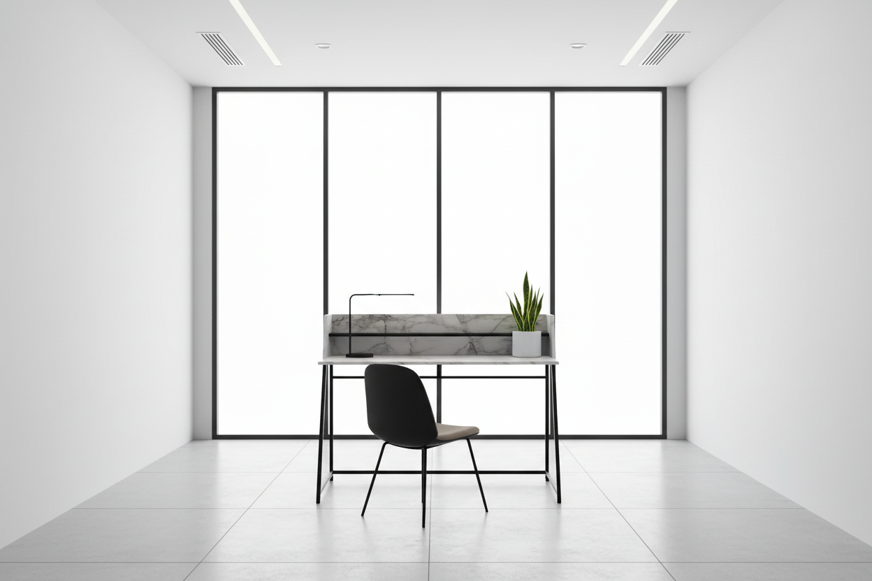 BUREAU D'ORDINATEUR - 48"L / NATUREL / MÉTAL BLANC