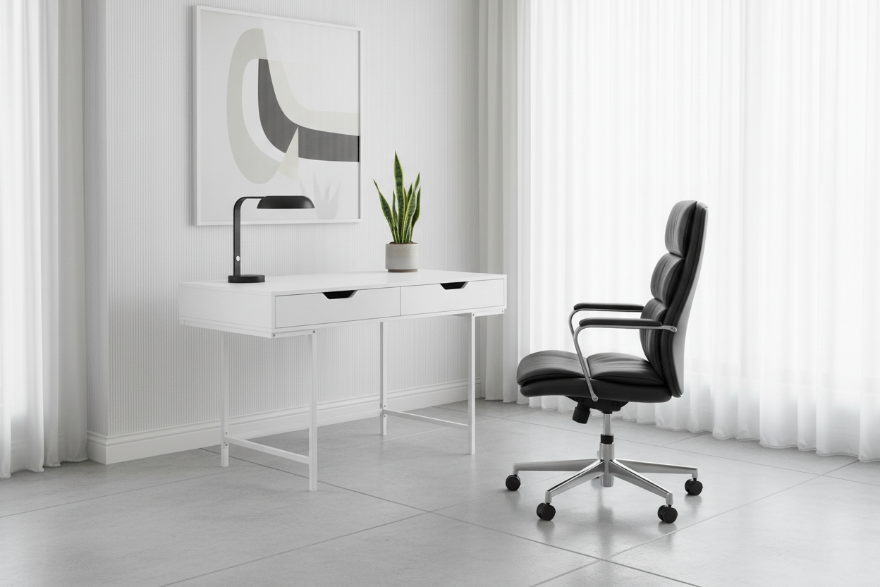 BUREAU D'ORDINATEUR - 48"L / ASPECT MARBRE NOIR / MÉTAL NOIR