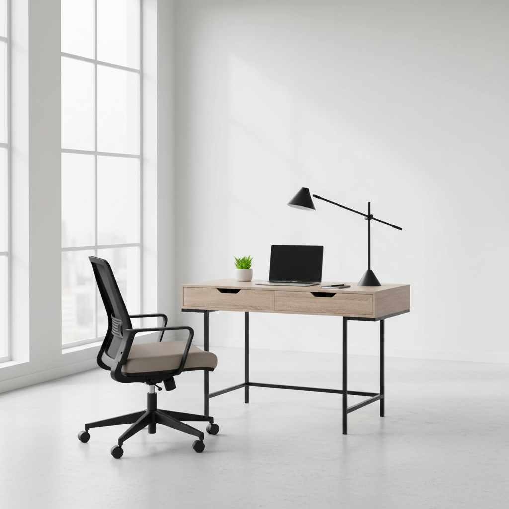 BUREAU D'ORDINATEUR - 48"L / ASPECT MARBRE NOIR / MÉTAL NOIR