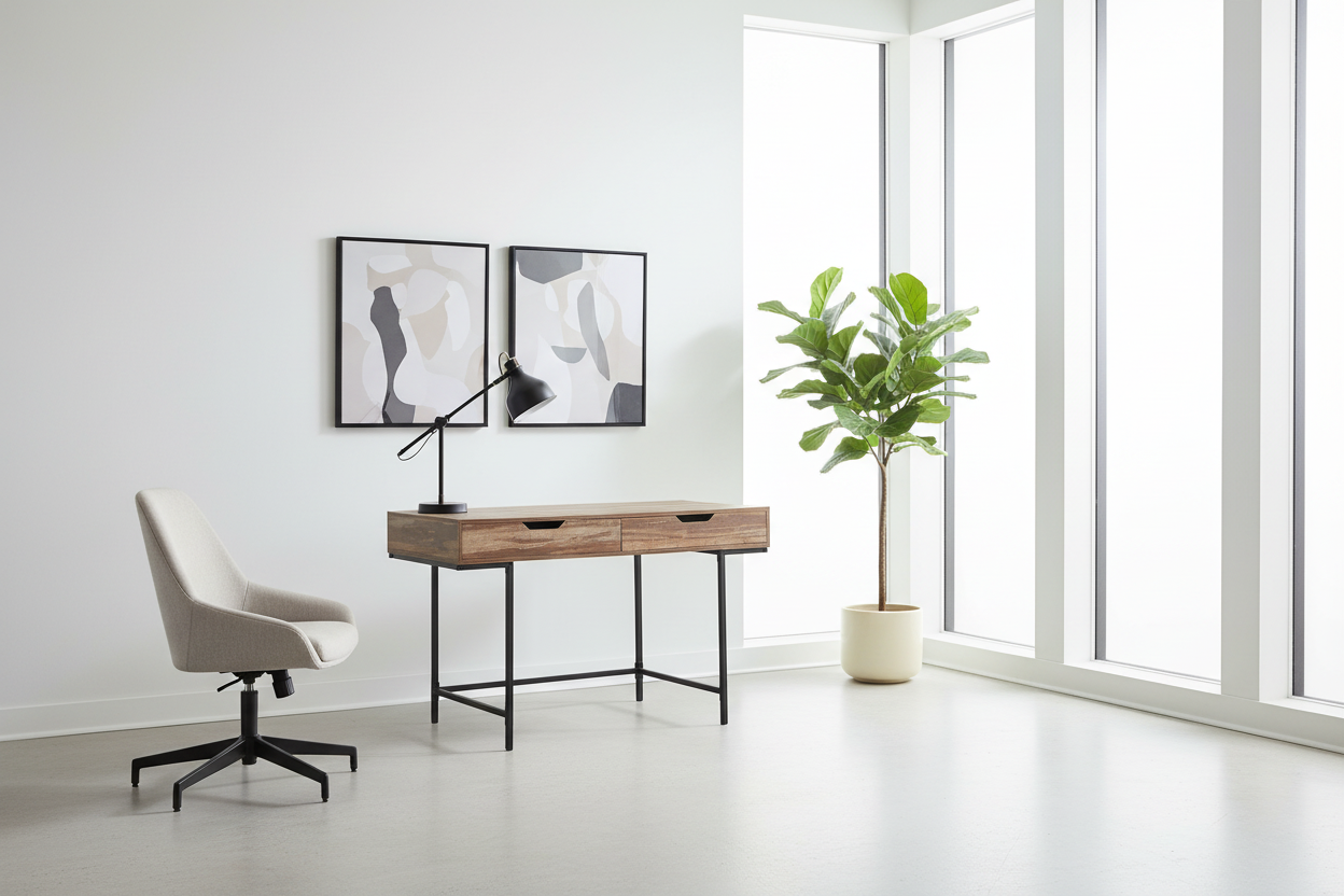 BUREAU D'ORDINATEUR - 48"L / ASPECT MARBRE NOIR / MÉTAL NOIR