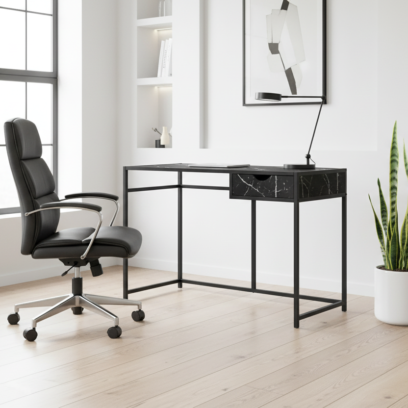 BUREAU D'ORDINATEUR - 42"L / GRIS / MÉTAL GRIS FONCÉ