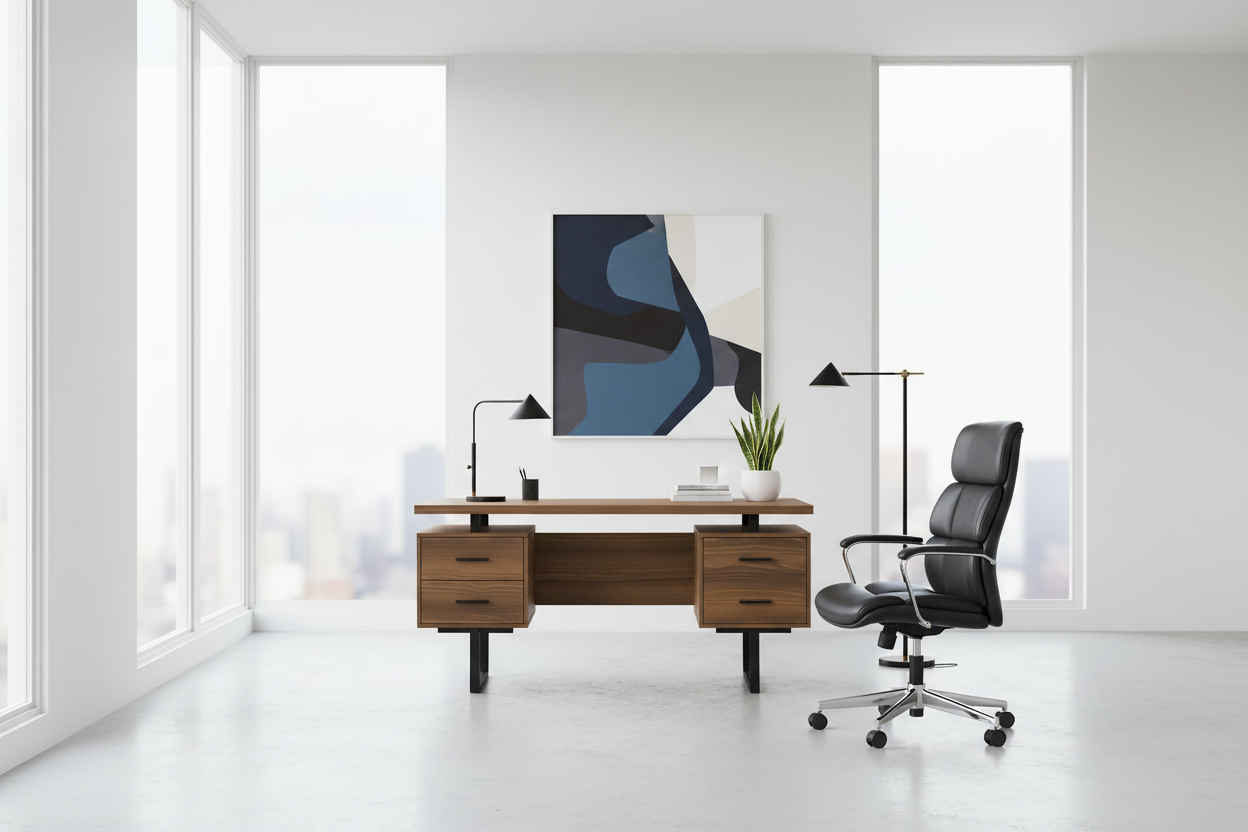 BUREAU D'ORDINATEUR - 60"L / ESPRESSO / MÉTAL ARGENTÉ