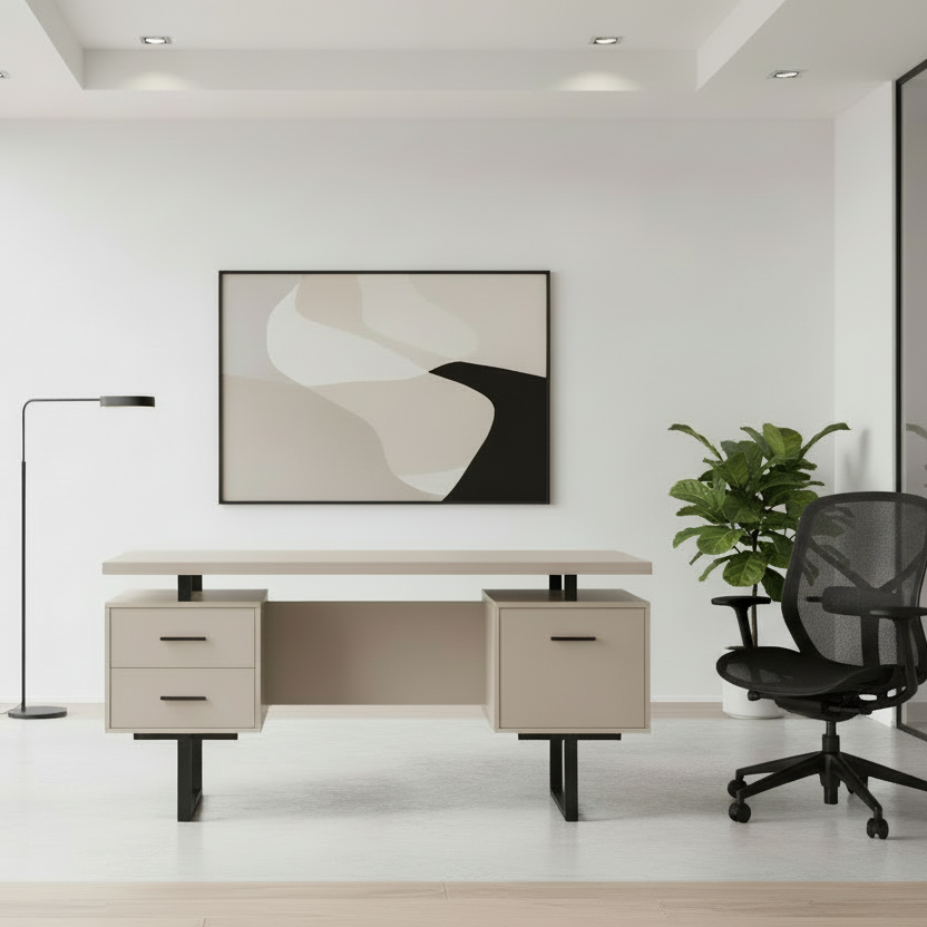 BUREAU D'ORDINATEUR - 60"L / ESPRESSO / MÉTAL ARGENTÉ