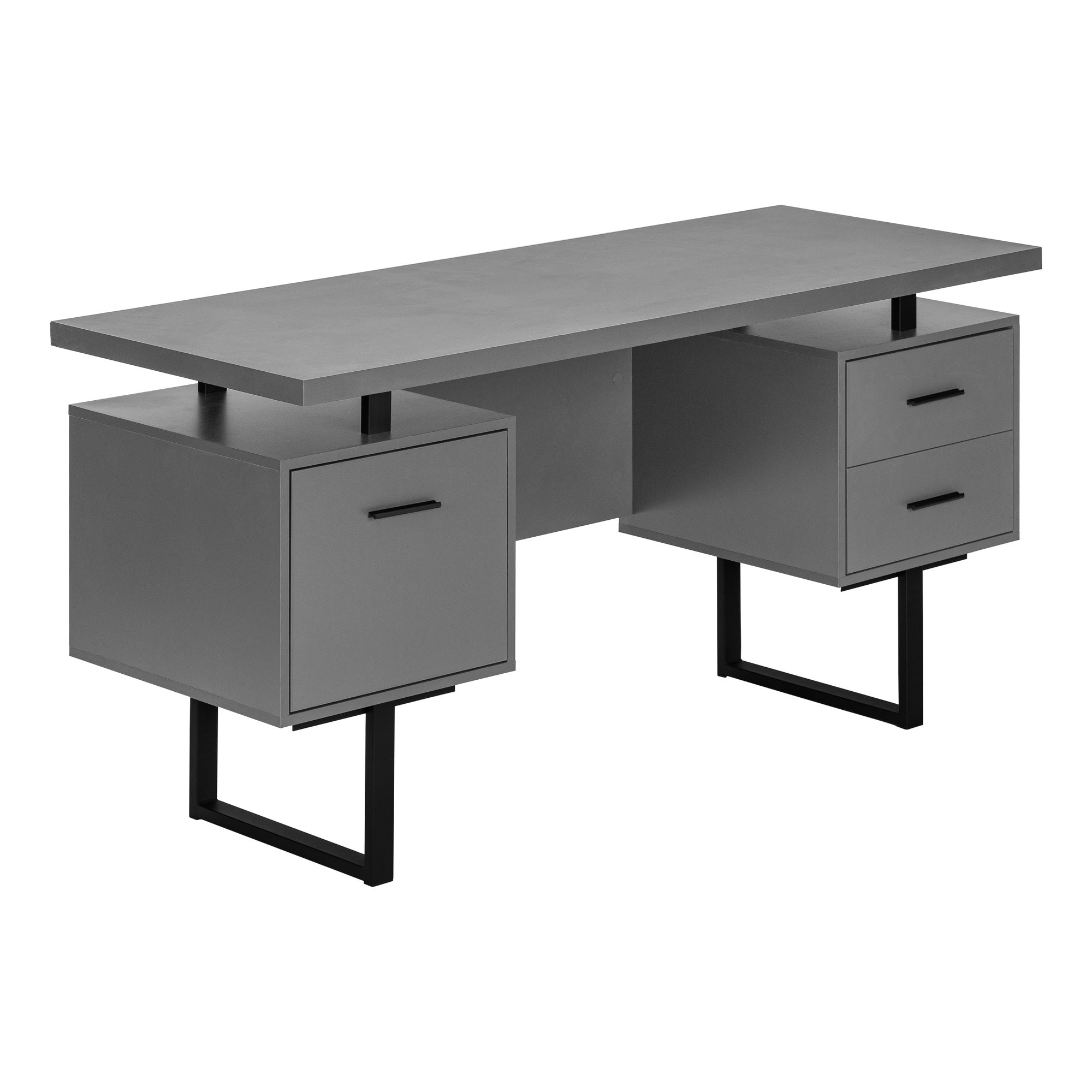 BUREAU D'ORDINATEUR - 60"L / ESPRESSO / MÉTAL ARGENTÉ