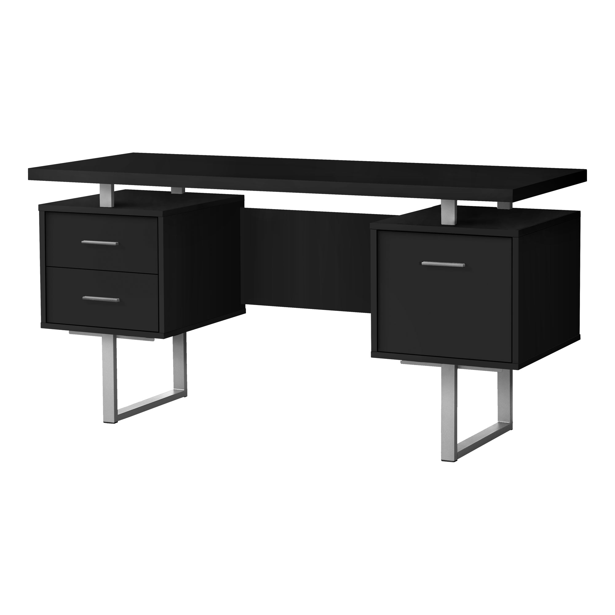 BUREAU D'ORDINATEUR - 60"L / ESPRESSO / MÉTAL ARGENTÉ