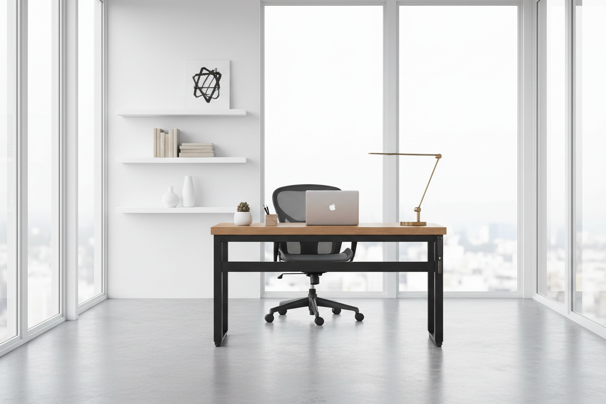 BUREAU D'ORDINATEUR - 48" L / NOYER / HAUTEUR RÉGLABLE / MÉTAL NOIR