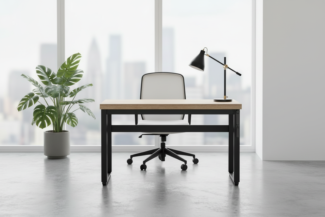 BUREAU D'ORDINATEUR - 48" L / NOYER / HAUTEUR RÉGLABLE / MÉTAL NOIR