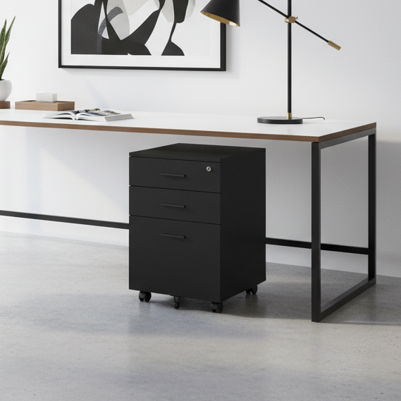 CLASSEUR - 3 TIROIRS / BLANC SUR ROULETTES