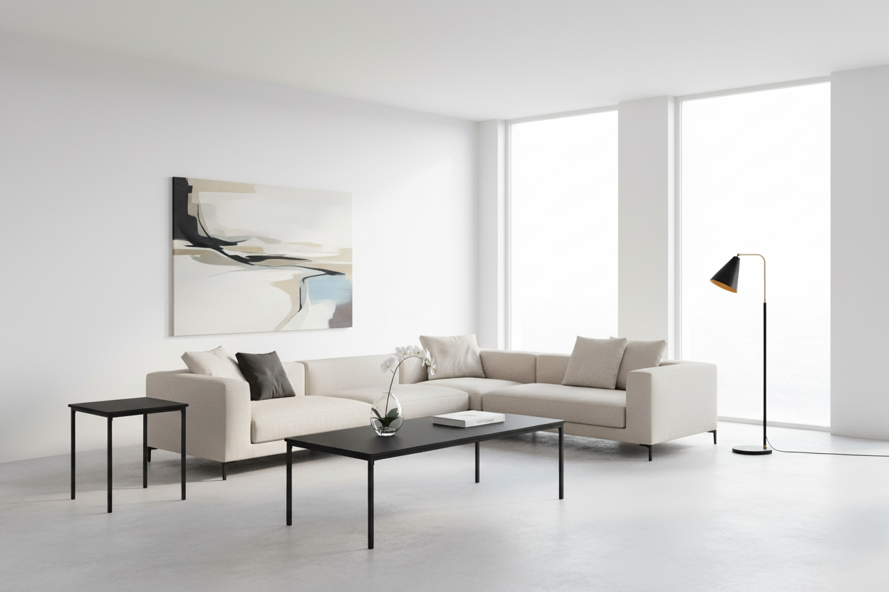 TABLE SET - 3PCS SET / WHITE MARBLE / BLACK METAL