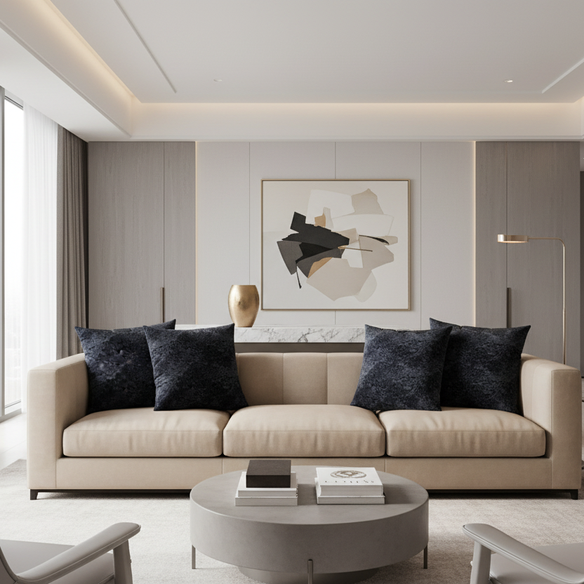 PILLOW - 18"X 18" / LIGHT TAUPE FEATHERED VELVET / 2PCS