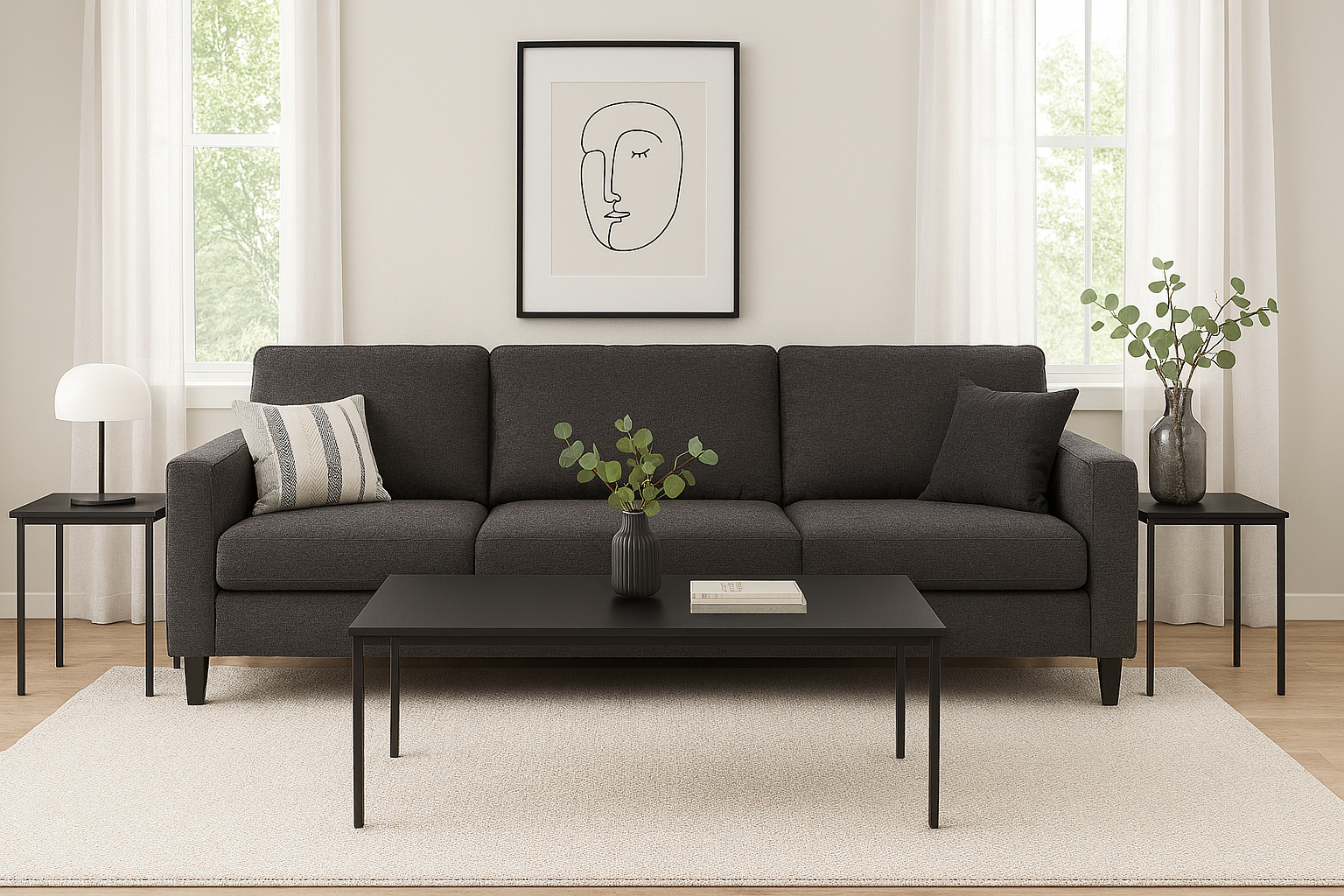 TABLE SET - 3PCS SET / WHITE MARBLE / BLACK METAL