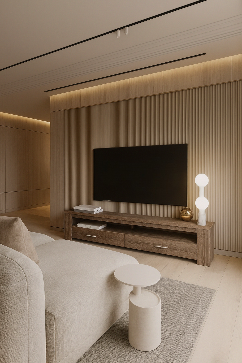 TV STAND - 48"L / DARK TAUPE WITH 2 STORAGE DRAWERS