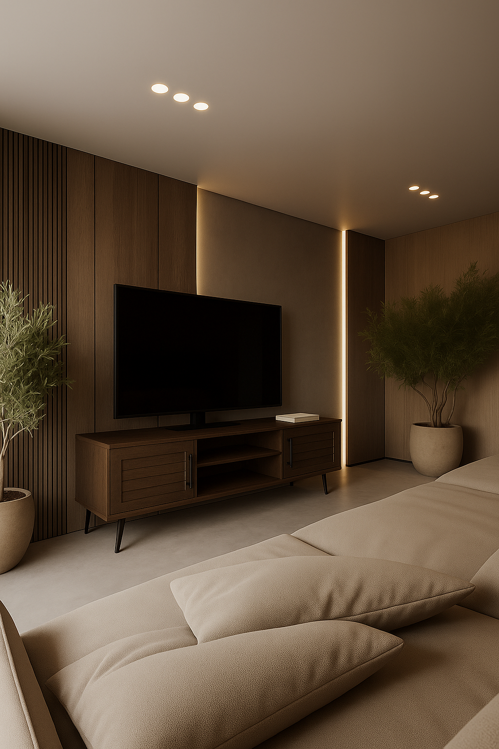 TV STAND - 72"L / BROWN WOOD-LOOK WITH 2 DOORS